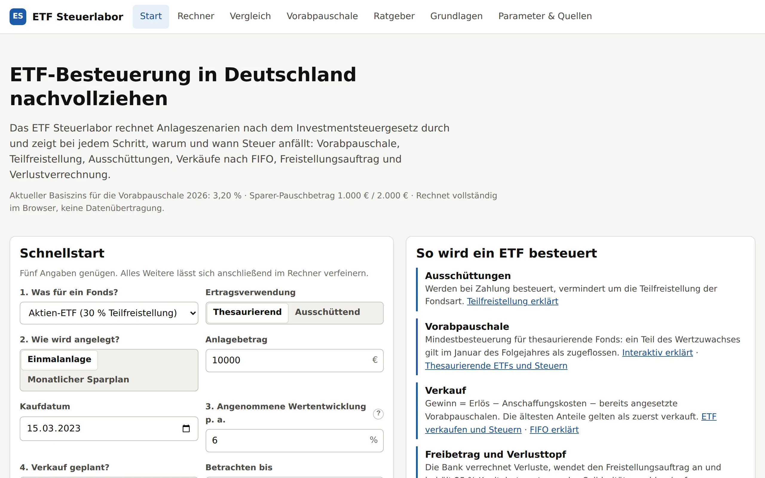 Screenshot der Website von ETF Steuerlabor